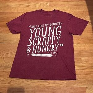 Burgundy colored unisex Hamilton musical t-shirt. Very soft & comfy. Size small.